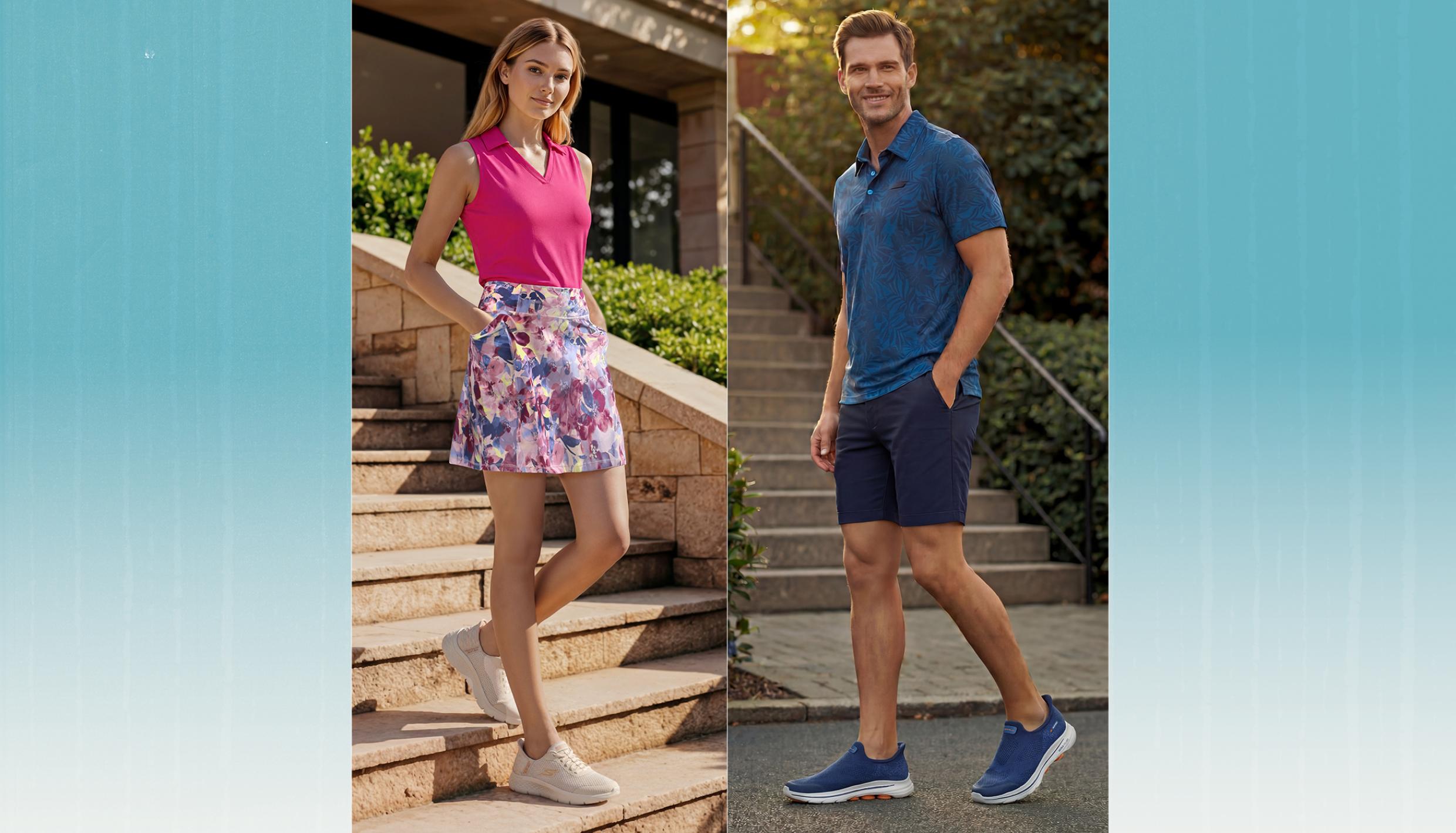 Woman and man walking
