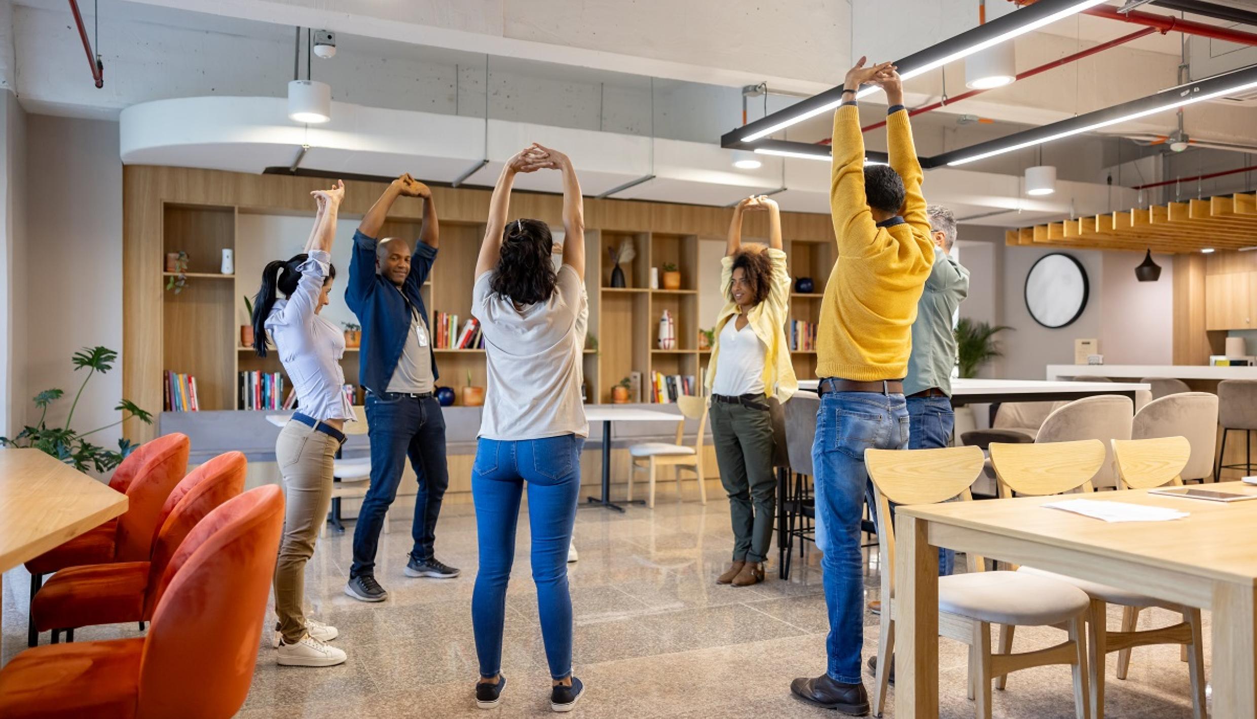 group of people stretching