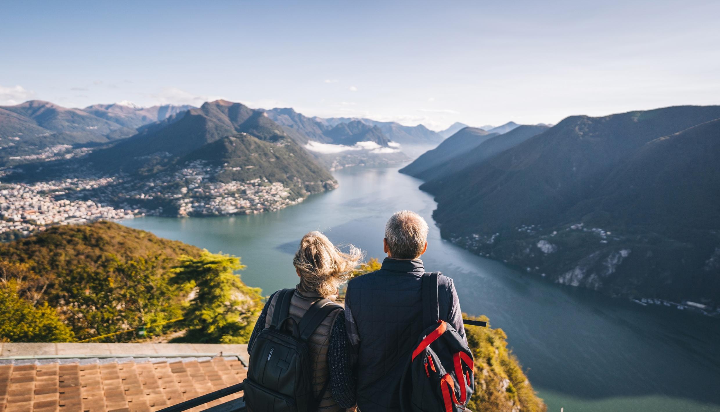 Couple looking out at a lake