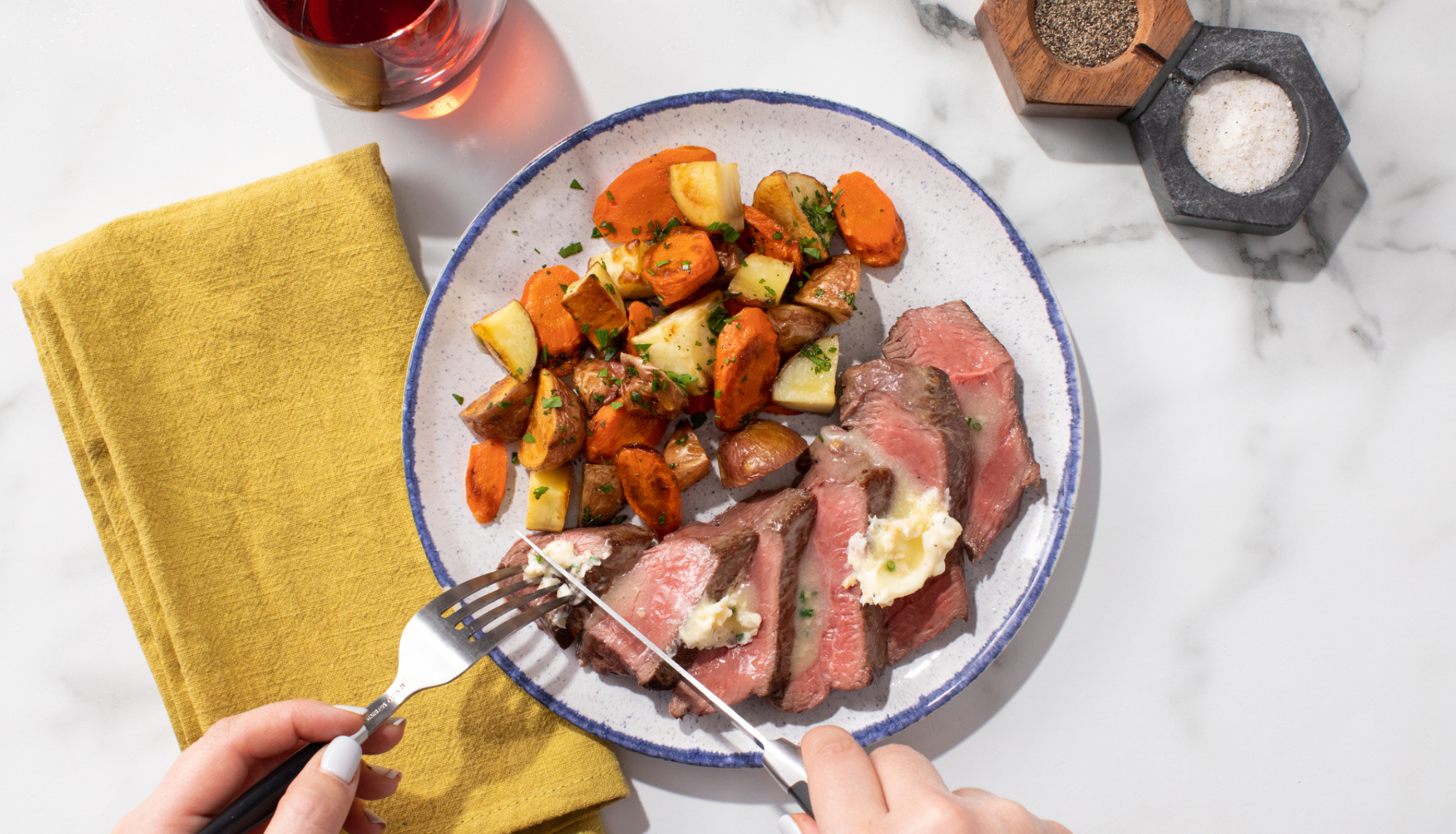 plate with steak and vegetables