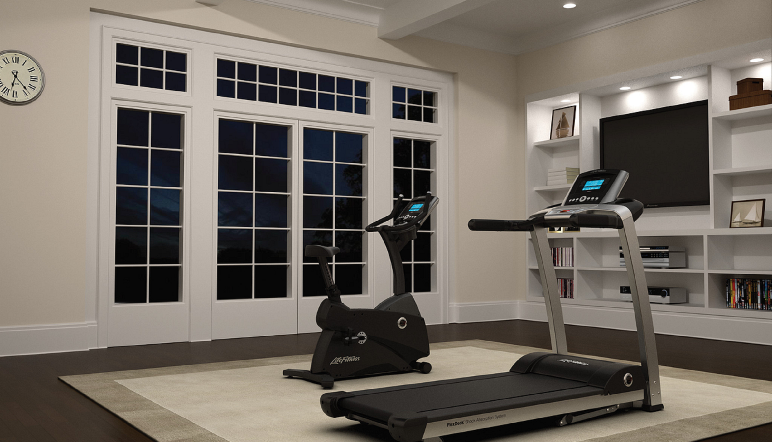 Room with treadmill and bike