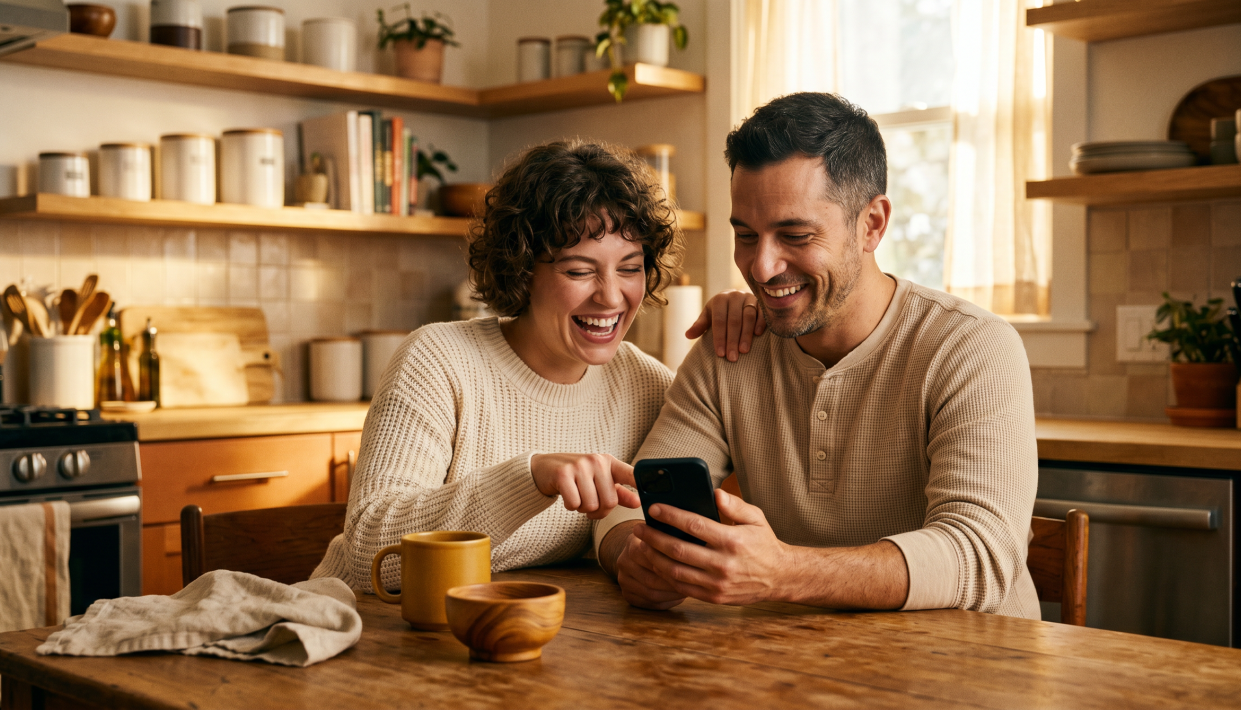 Couple sitting at kitchen table