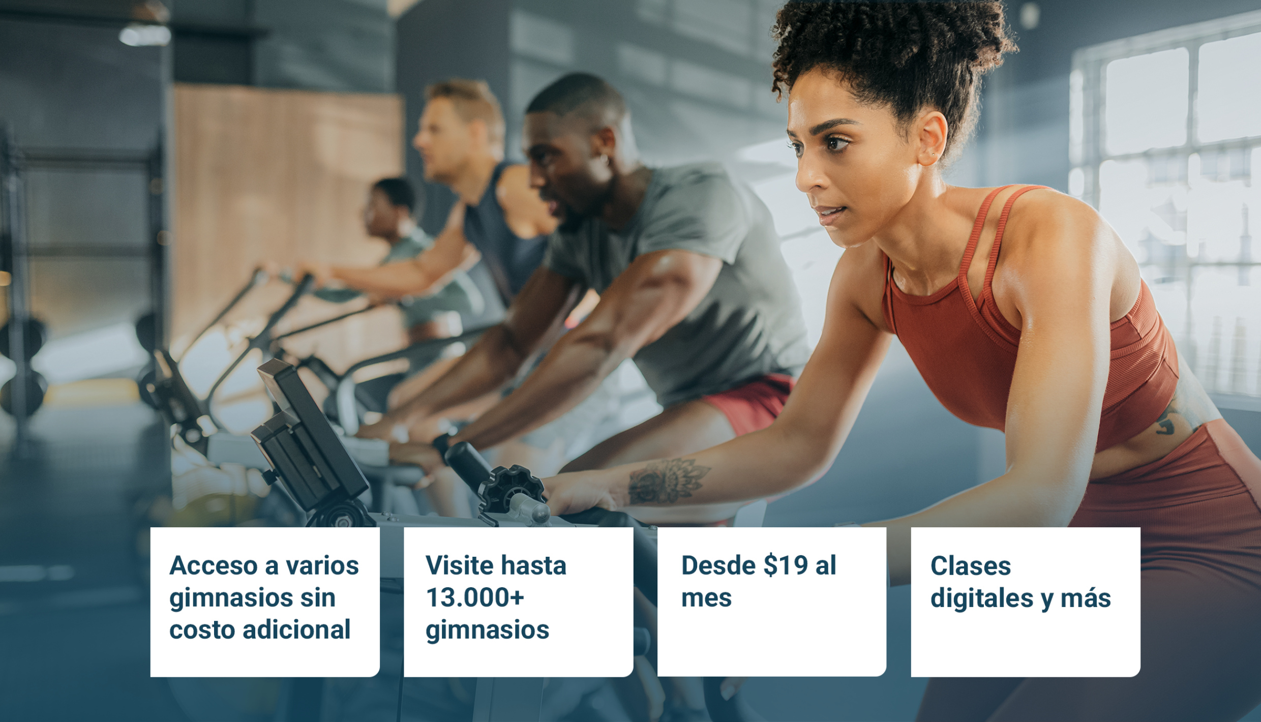 Personas en el gimnasio en bicicletas de spinning