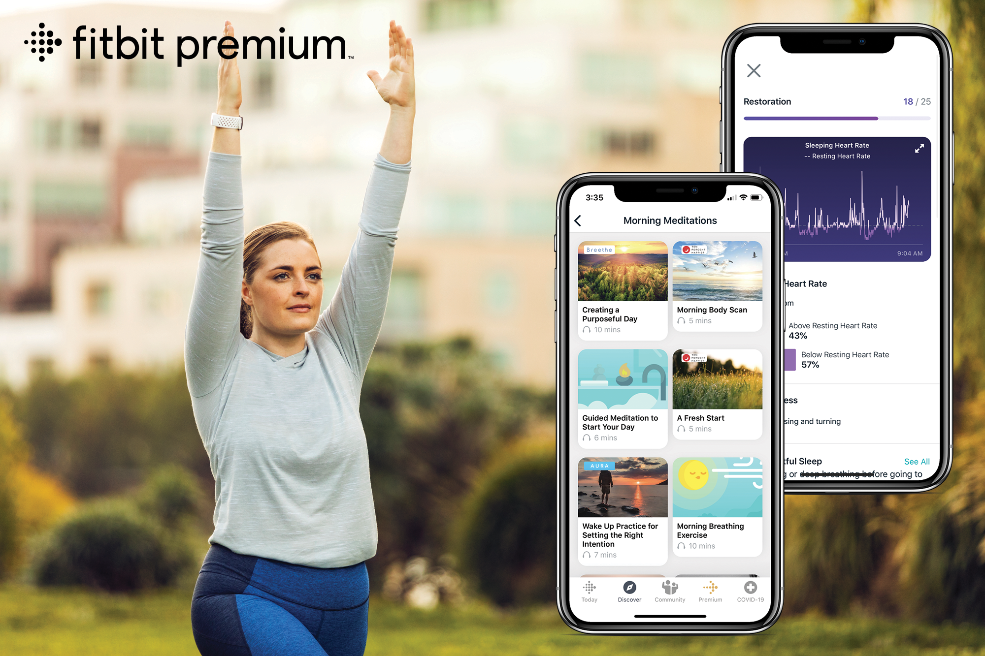 Fitbit Premium woman stretching with app