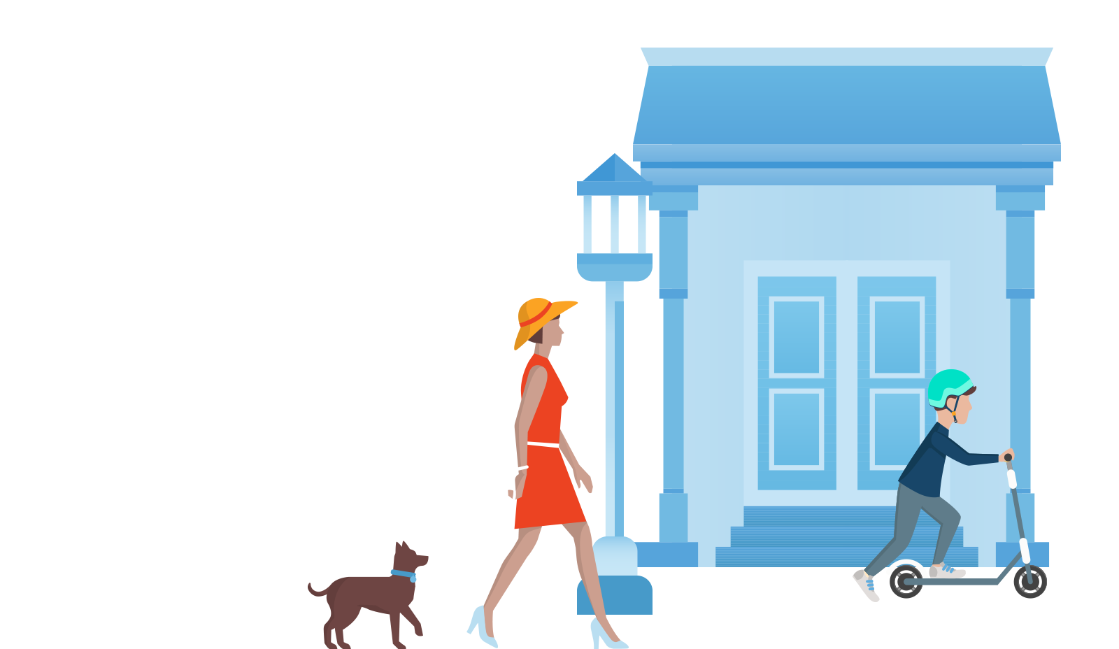 Mother and child walking through the city