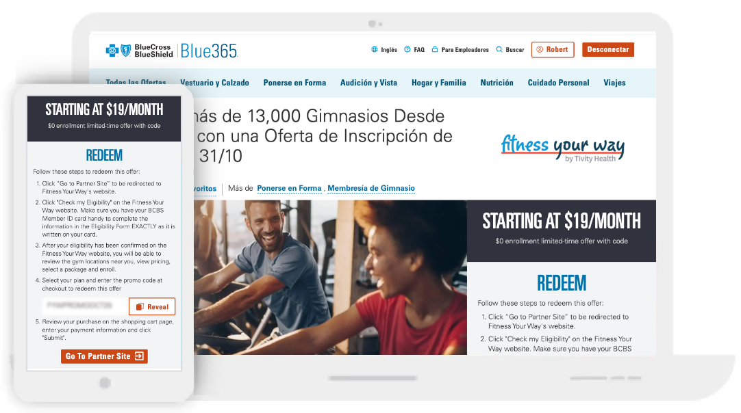 Imagen de un teléfono inteligente y una computadora portátil con las instrucciones de canje visibles