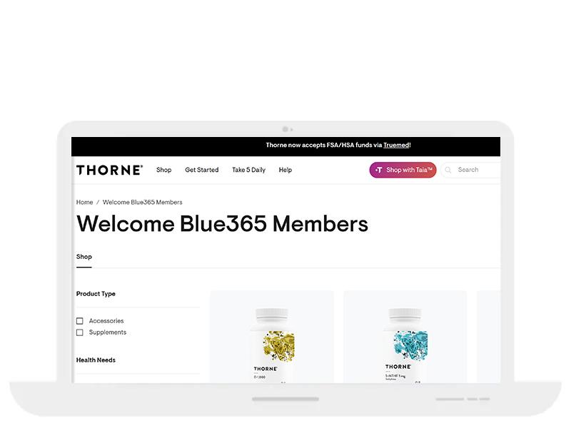 Tienda de suplementos Thorne dentro de la pantalla de un portátil