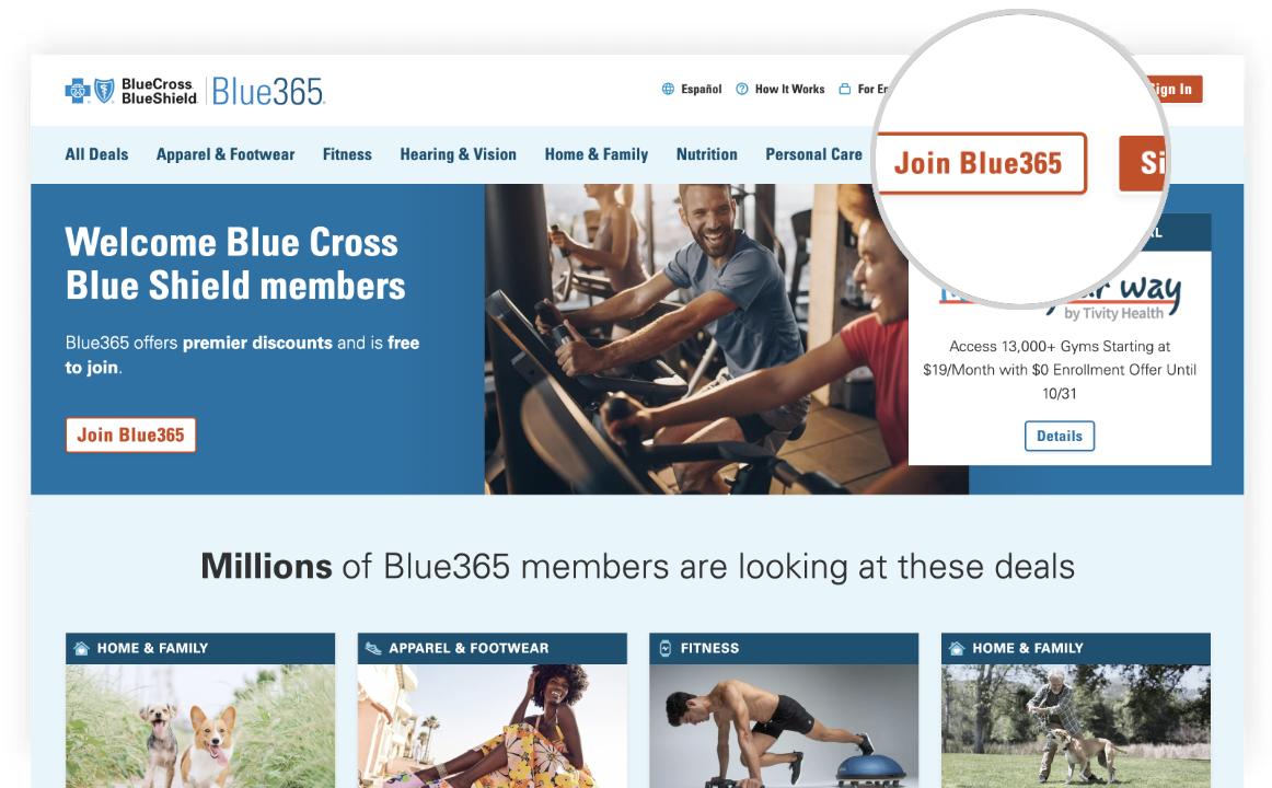 Where to find the Join Blue365 button