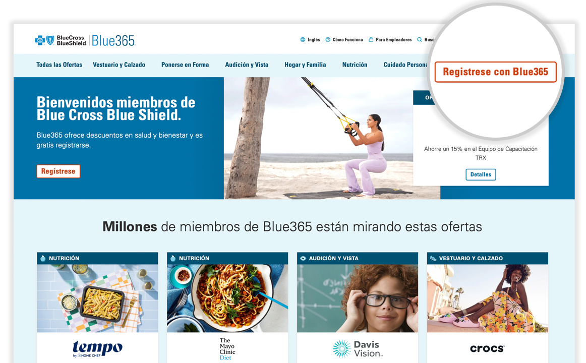 Captura de pantalla de la página de inicio de Blue365 que resalta el botón para unirse en la esquina superior derecha