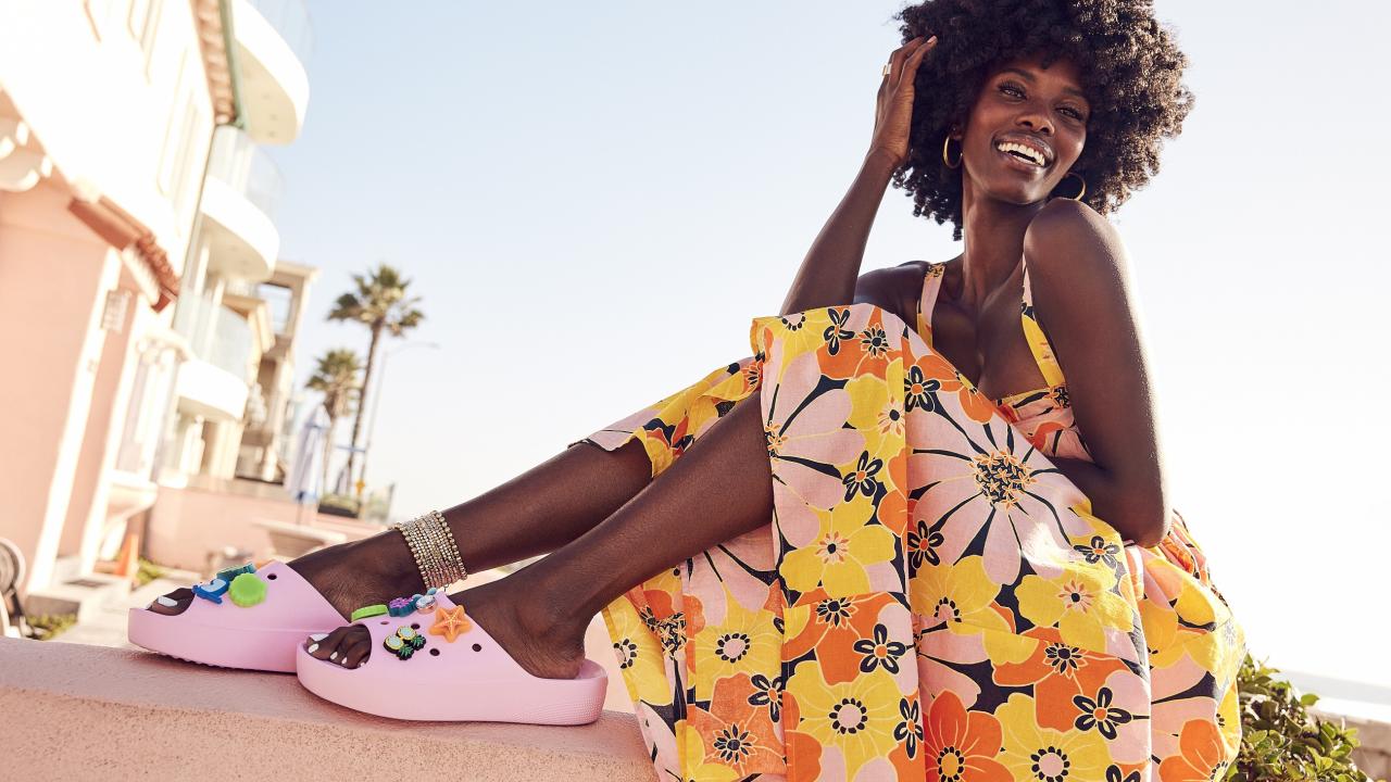 Woman Smiling with Crocs Shoes