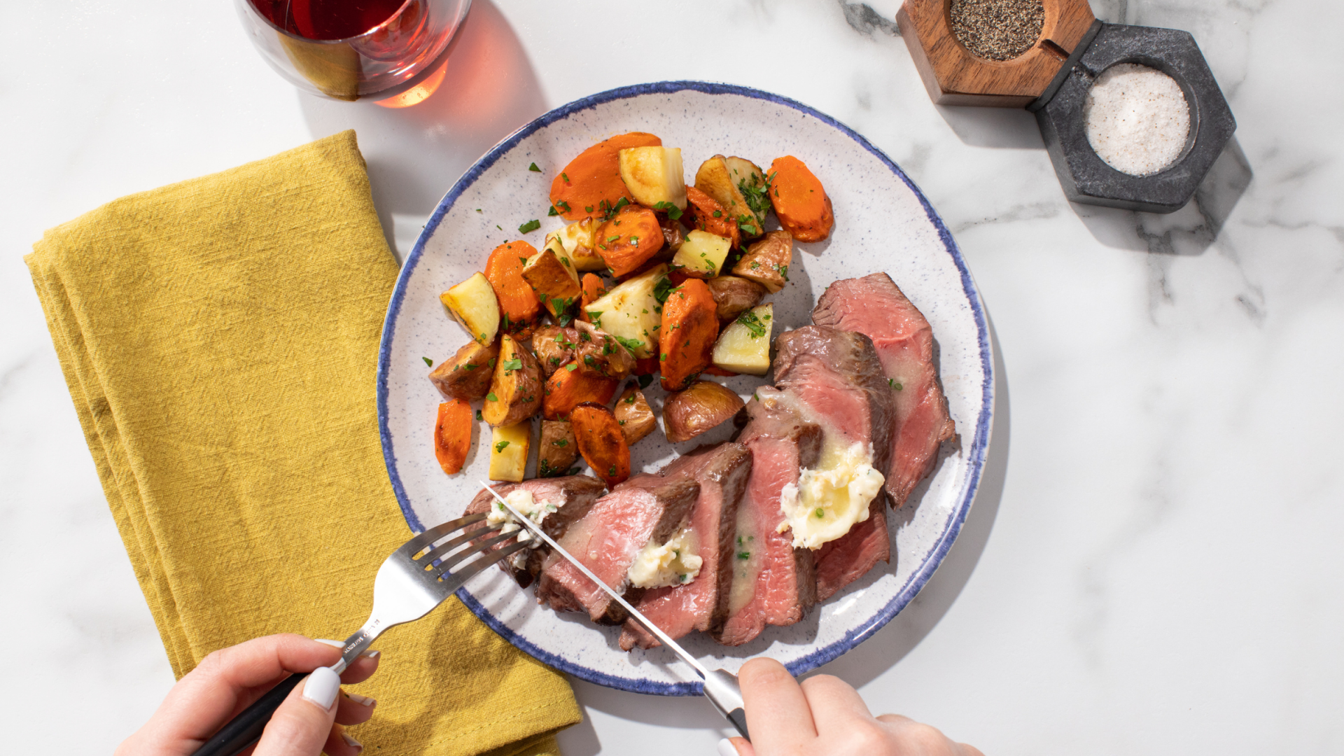 plate with steak and vegetables