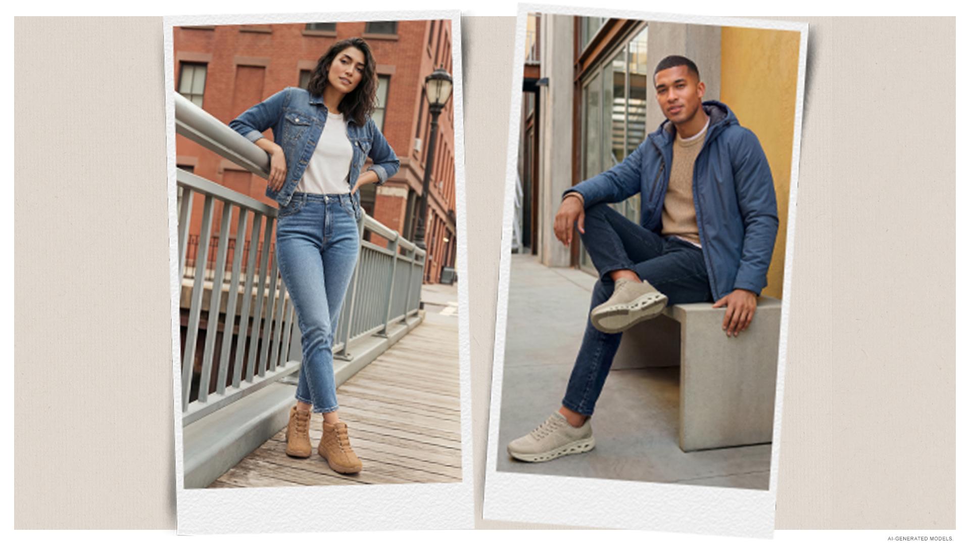 Woman standing on a bridge and man sitting on a bench