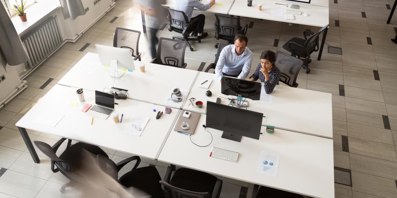 Employees sitting in an office space