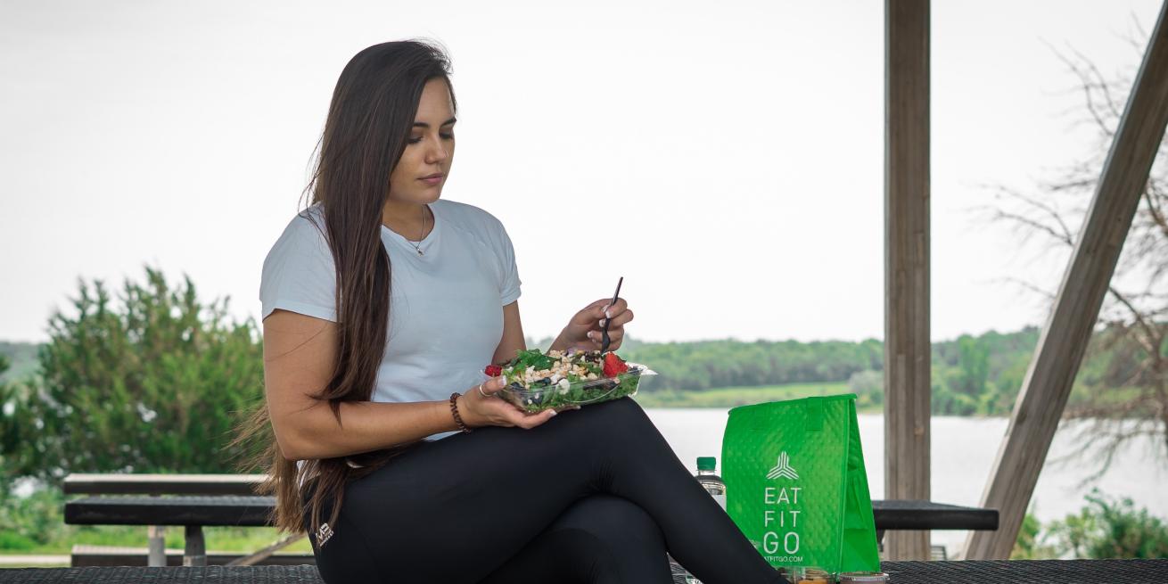 woman eating a salad