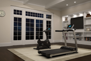 Room with treadmill and bike