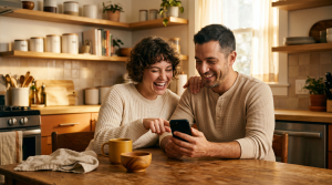 Couple sitting at kitchen table