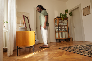 Man standing on a scale.